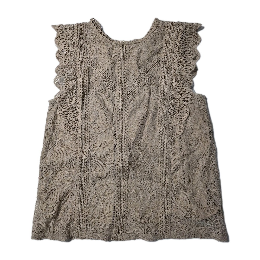 Cable & Gauge Women's Beige Lace Lined Floral Boho Sleeveless Blouse Size Small